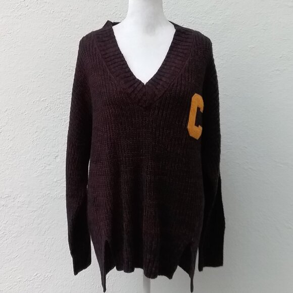 Varsity Sweater Women's Large with Yellow C NEW 100% Soft Acrylic Burgandy - Picture 7 of 7